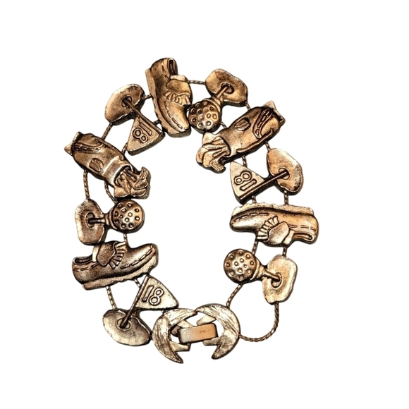 unknown Jewelry - Vintage Golf Themed Costume Bracelet Gold Tone 7"